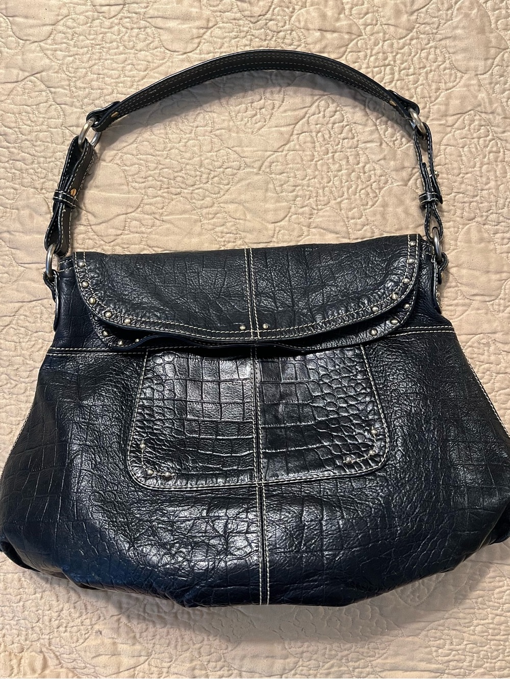 MAXX NEW YORK Black Crocc embossed leather Women's Shoulder purse